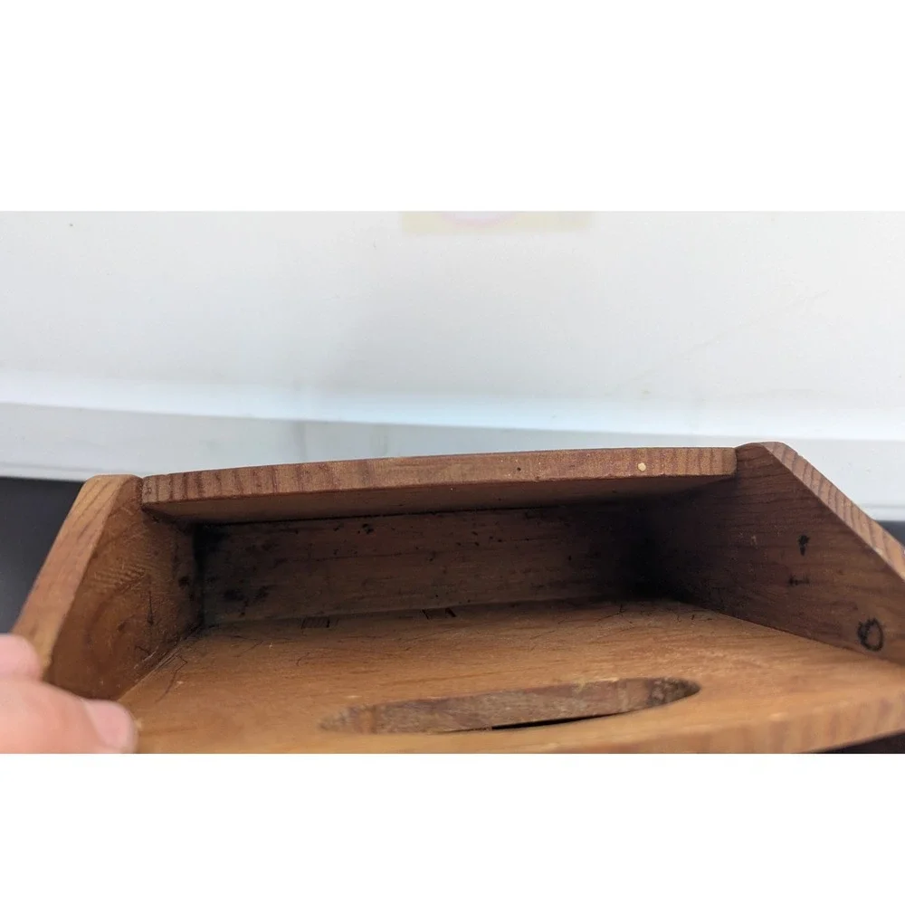 Vintage Rustic Wooden Caddy Organizer Stenciled Heart Folk Art Mail Sorter